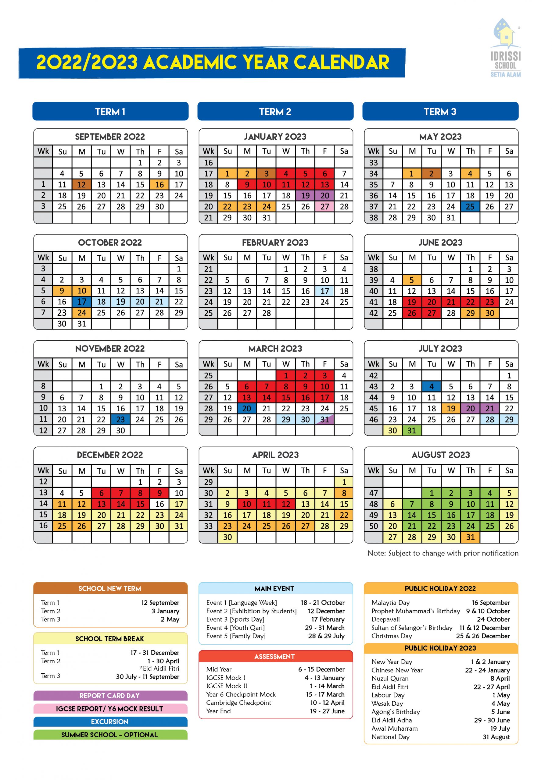 Academic Calendar IDRISSI International School